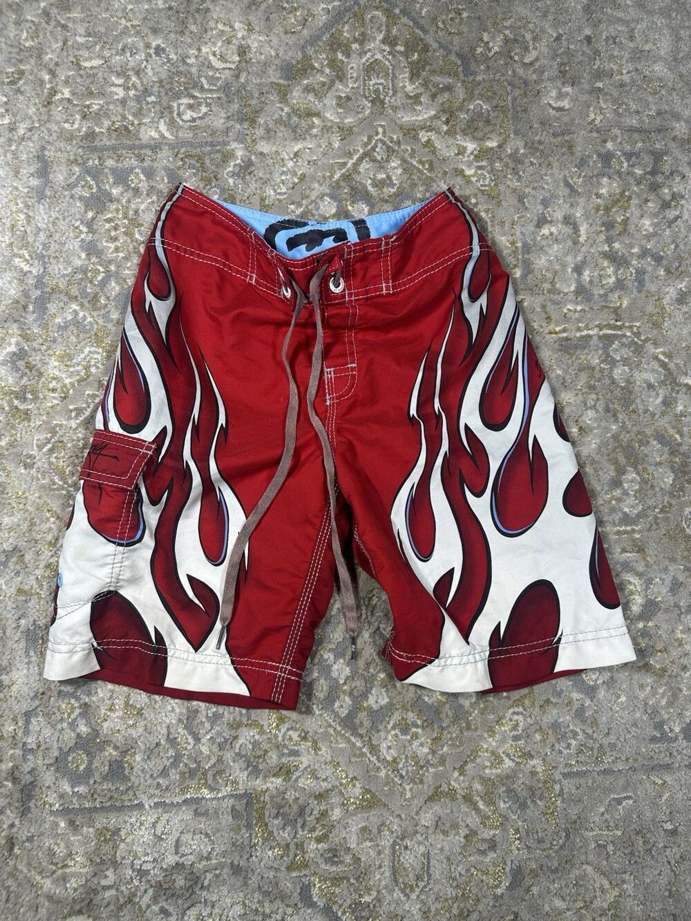 RARE VTG Y2K youth Billabong Andy Irons "Punk The System" Flame Board Shorts S